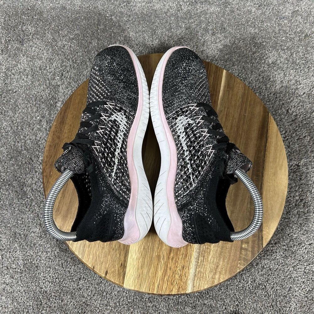 Nike Free RN Flyknit 942839-007 Women's Sz 7 Black White Pink Running Shoes Used - Picture 7 of 11